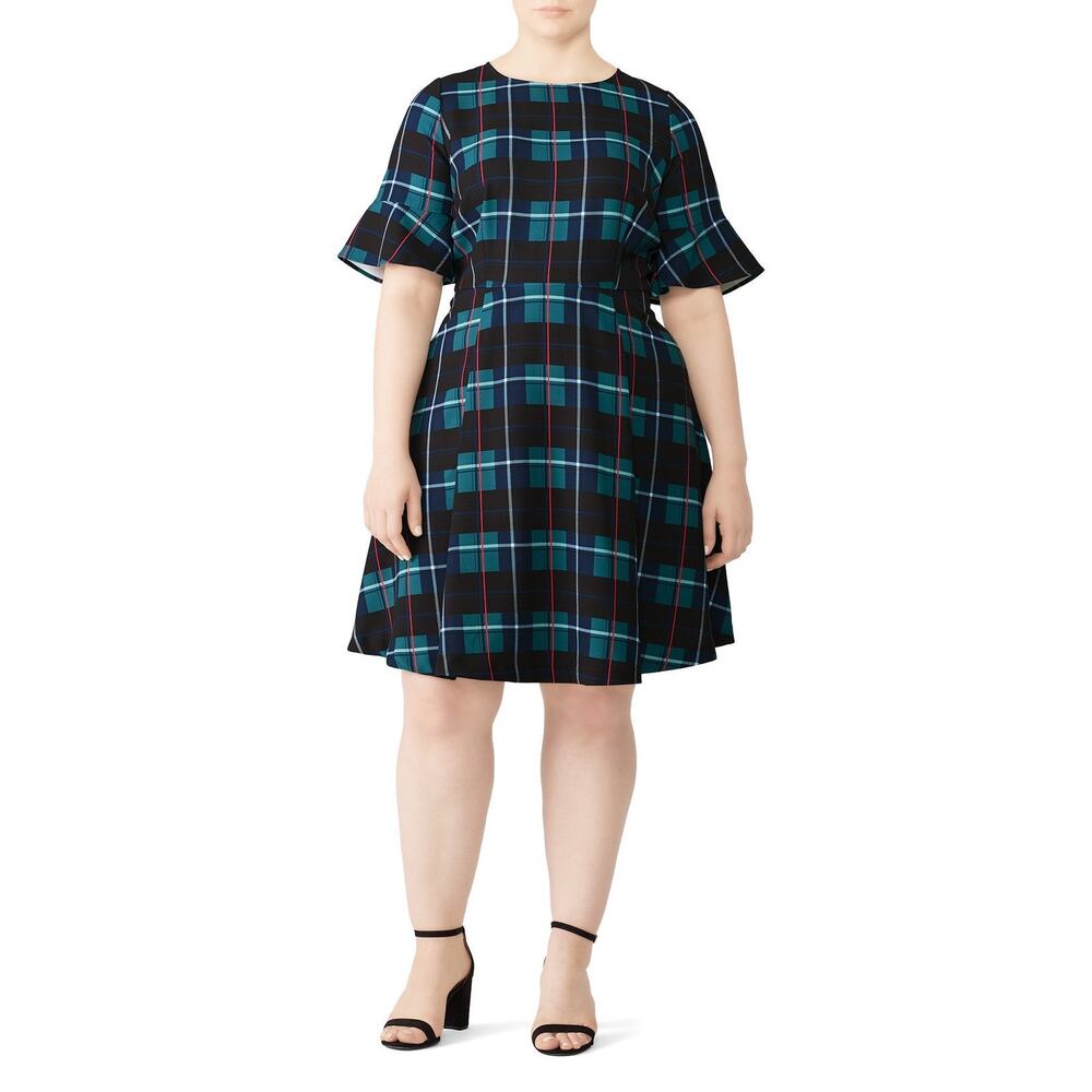 Eloquii x Draper James Green Black Plaid Flared Bottom Dress Size 20